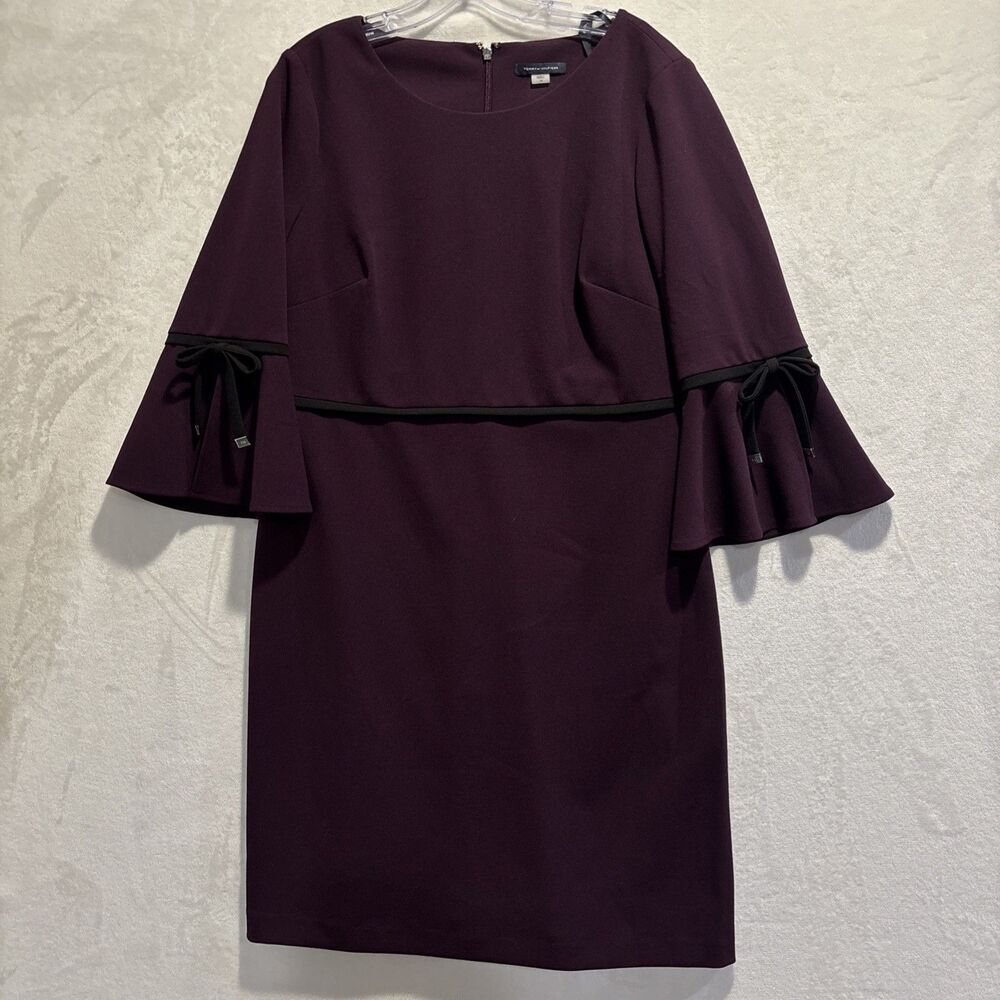 Tommy Hilfiger Women's Sheath Dress Bell Sleeves Eggplant Purple Size 14 Career